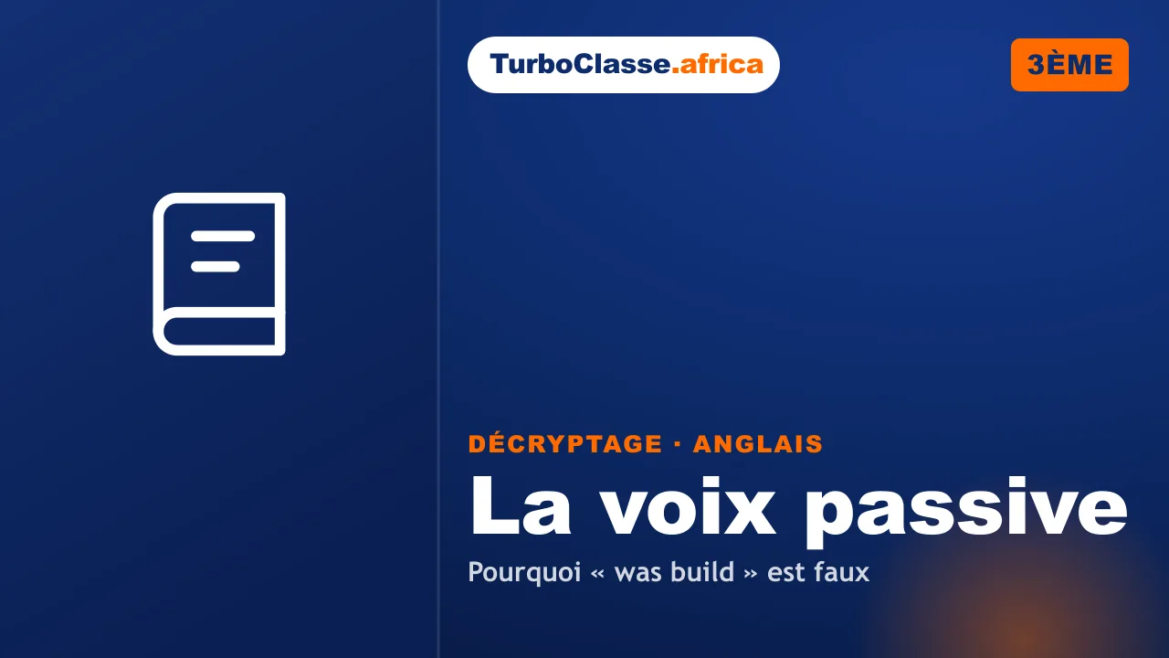 3ème (BEPC) — Anglais : la voix passive et la fin du verbe. Décryptage Thoth, fond bleu nuit.