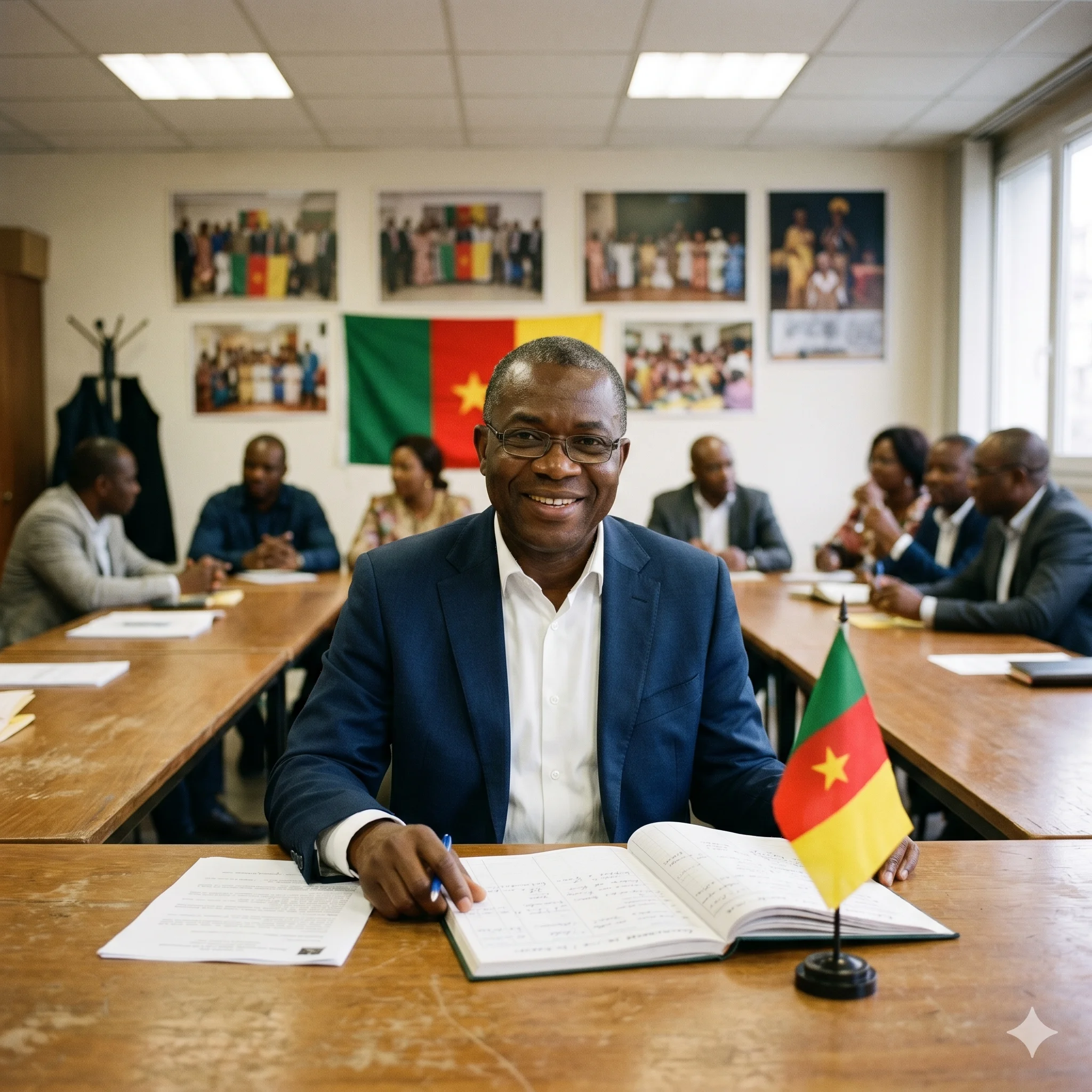Maître Charles, 45 ans, ingénieur informatique à Paris depuis 18 ans, président du CDV Bandjoun France, devant son écran 27 pouces en pleine réunion Zoom mensuelle.