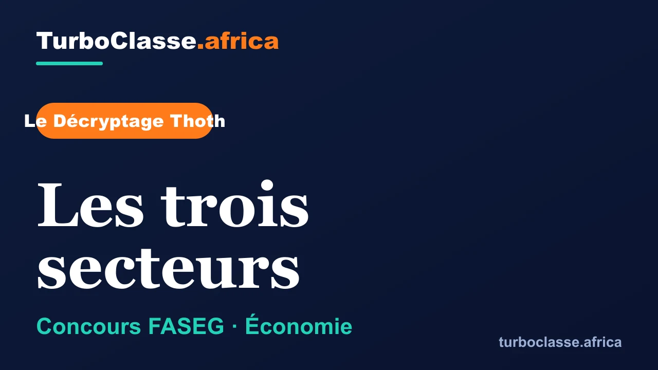 Le Décryptage Thoth — Concours FASEG, Économie : Les trois secteurs, sur fond bleu nuit TurboClasse