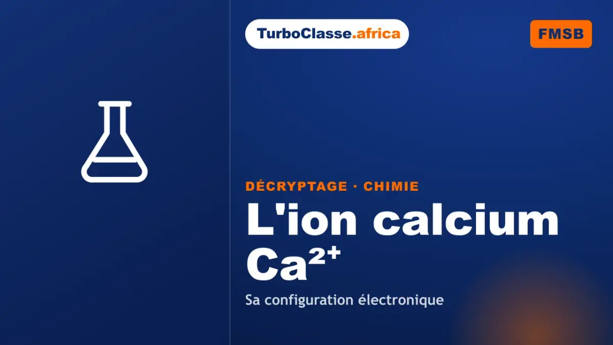 Le Décryptage Thoth — Concours FMSB, Chimie : l'ion calcium Ca²⁺ et sa configuration électronique, sur fond bleu nuit TurboClasse. La carte affiche le titre du décryptage et sa matière. Elle sert de couverture à l'article et à la vidéo jumelle.