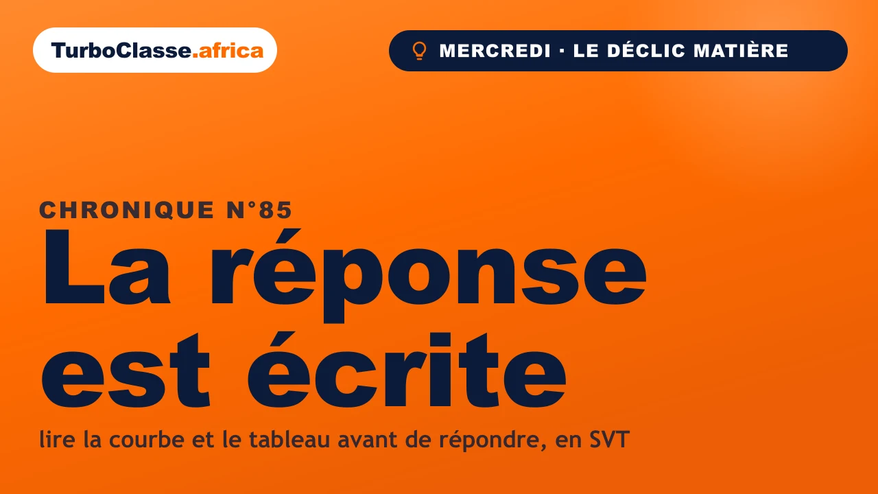 Chronique THOTH « La réponse est écrite » — lire la courbe et le tableau avant de répondre en SVT, sur fond orange TurboClasse.