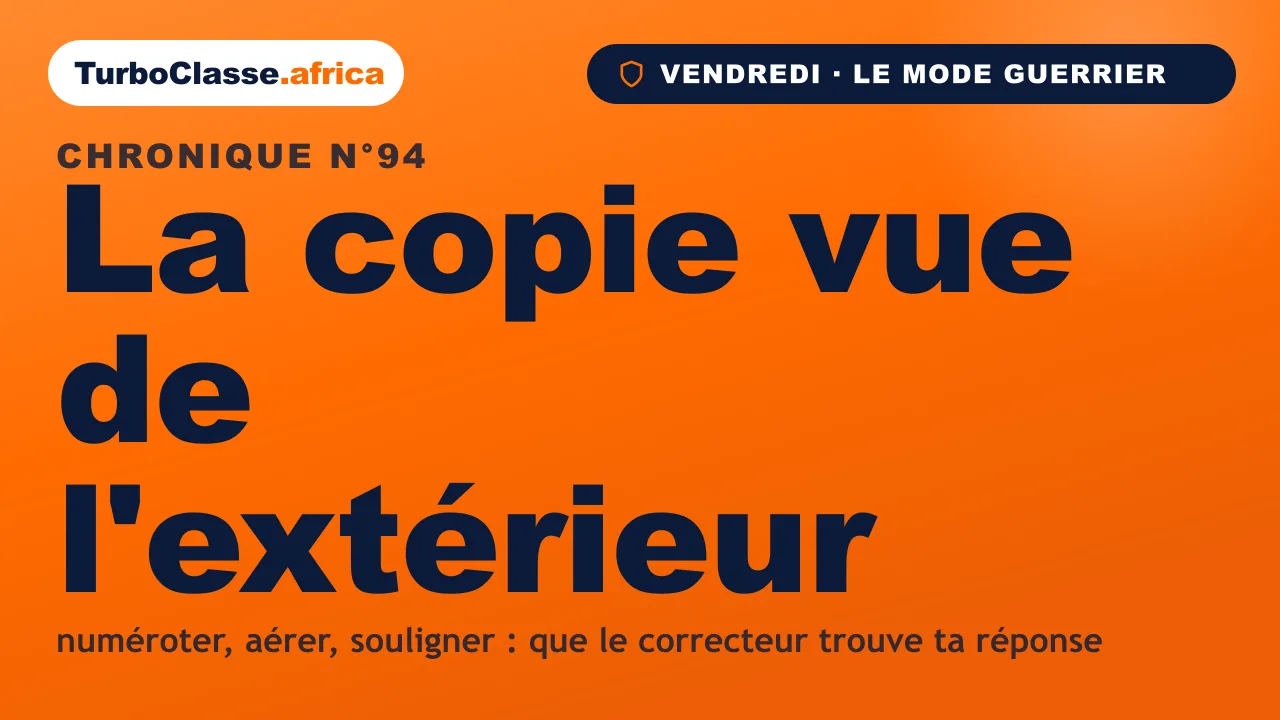 Chronique THOTH « La copie vue de l'extérieur » — numéroter, aérer et souligner pour rendre sa copie lisible, sur fond orange TurboClasse.