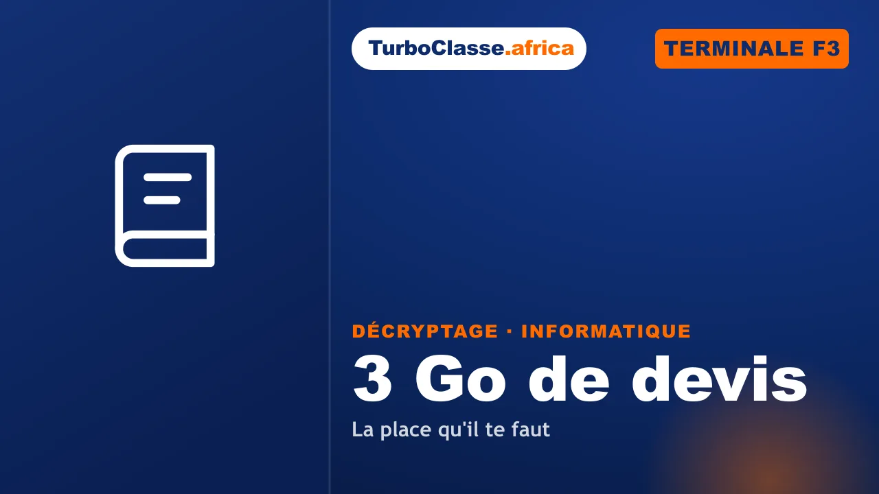 Terminale F3 — Informatique : convertir des gigaoctets en mégaoctets pour une sauvegarde. Décryptage Thoth, fond bleu nuit.
